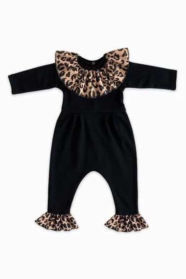 Girl's Leopard Collared Snap Detailed Jumpsuit Salopet TLM-0051 - photo 1