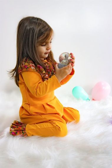 Kız Bebek Lotus Hardal Çiçekli Uzun Kollu Çıtçıtlı Yakalı Tulum TLM-0050 - fotoğraf 4