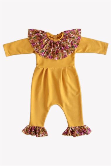 Baby Girl Lotus Mustard Floral Long Sleeve Snap Collar Jumpsuit TLM-0050 - photo 5