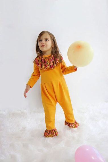 Baby Girl Lotus Mustard Floral Long Sleeve Snap Collar Jumpsuit TLM-0050 - photo 1