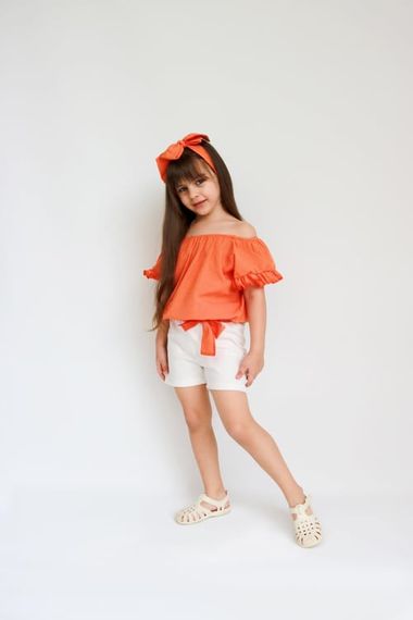 Girl's Sunny Orange Madonna Collar Shorts Bandana Top and Bottom Set TKM-0132.11 - photo 3