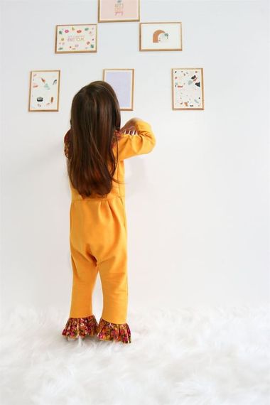 Baby Girl Lotus Mustard Floral Long Sleeve Snap Collar Jumpsuit TLM-0050 - photo 2