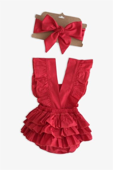 Baby Girl Red Cotton Salopet Bandana Set TKM-0034 - photo 2