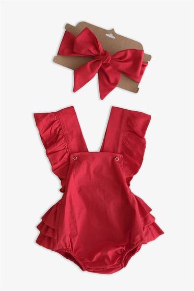 Baby Girl Red Cotton Salopet Bandana Set TKM-0034 - photo 4