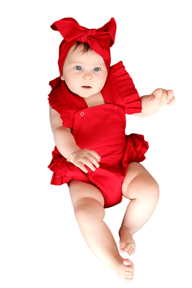 Baby Girl Red Cotton Salopet Bandana Set TKM-0034 - photo 1