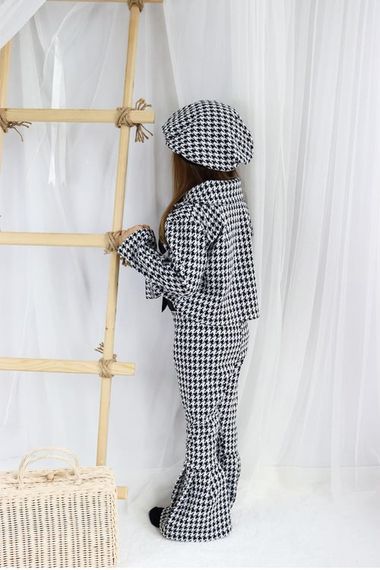 Girl's Black Lisbon Jacquard Plaid Jacket Trousers Cap Bottom Top Set TKM-0179.2 - photo 5