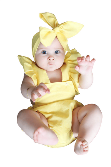 Baby Girl Yellow Cotton Salopet Bandana Set TKM-0033 - photo 2