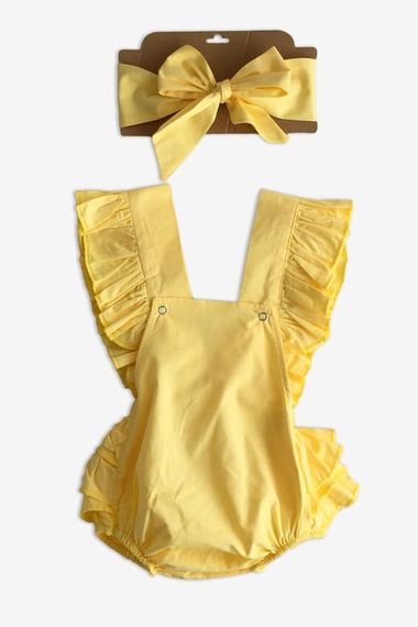 Baby Girl Yellow Cotton Salopet Bandana Set TKM-0033 - photo 4