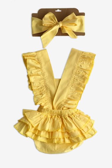 Baby Girl Yellow Cotton Salopet Bandana Set TKM-0033 - photo 5