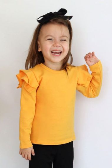 Girl's Yellow Shoulder Ruffle Crew Neck Body Sweatshirt - photo 1