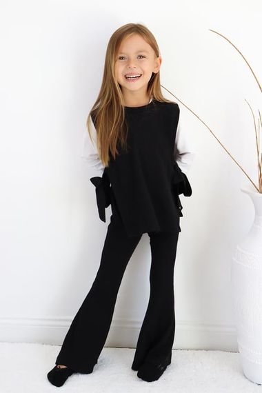 Girl's Simena Black Tie Detailed Top, Spanish Bottom, Top Tracksuit - photo 1