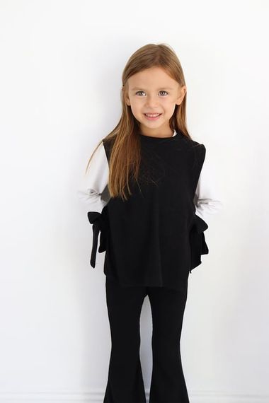 Girl's Simena Black Tie Detailed Top, Spanish Bottom, Top Tracksuit - photo 4