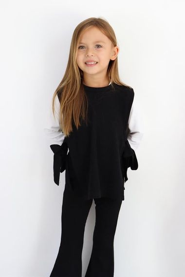 Girl's Simena Black Tie Detailed Top, Spanish Bottom, Top Tracksuit - photo 2