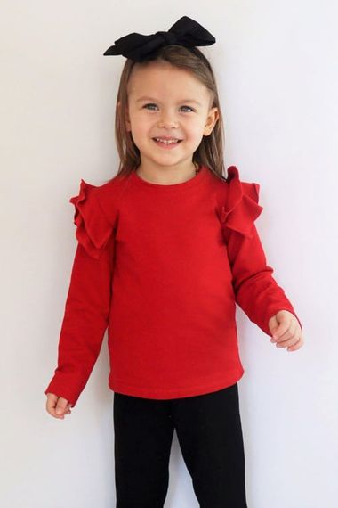 Girl's Red Shoulder Ruffle Crew Neck Body Sweatshirt - photo 1