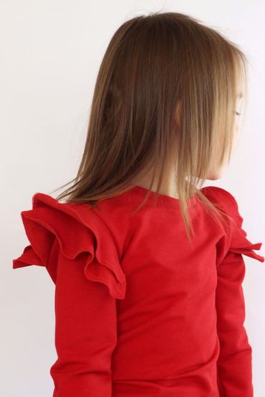 Girl's Red Shoulder Ruffle Crew Neck Body Sweatshirt - photo 2