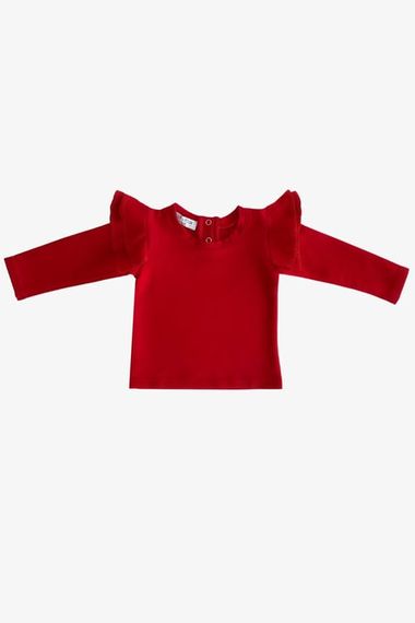 Girl's Red Shoulder Ruffle Crew Neck Body Sweatshirt - photo 3