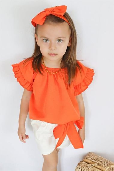 Baby Girl Sunny Orange Madonna Collar Shorts Bandana Top and Bottom Set TKM-0132.11 - photo 5