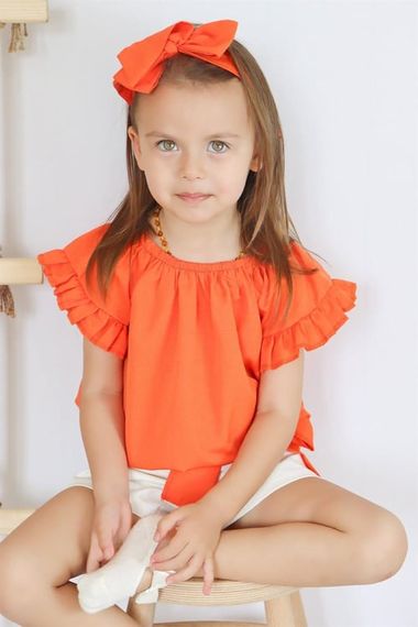 Baby Girl Sunny Orange Madonna Collar Shorts Bandana Top and Bottom Set TKM-0132.11 - photo 4