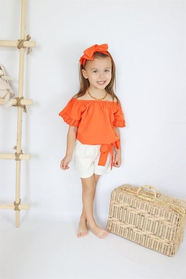 Baby Girl Sunny Orange Madonna Collar Shorts Bandana Top and Bottom Set TKM-0132.11 - photo 2