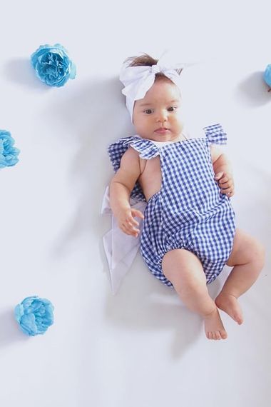 Baby Girl Rare Cotton Gingham Salopet Bandana Set - photo 2