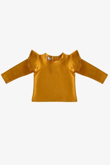 Kız Çocuk Sarı Omuz Fırfırlı Bisiklet Yaka Body Sweatshirt