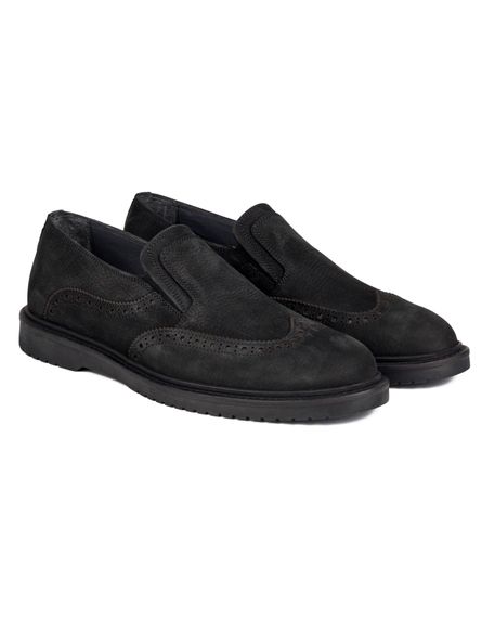 Akor-K Siyah Hakiki Nubuk Deri Günlük Klasik Erkek Ayakkabı - fotoğraf 2