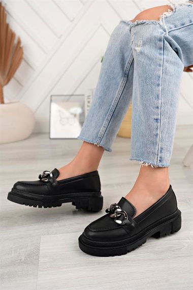 Aymood Women's Black Chain Thick Sole Loafer Moccasin Shoes - photo 2