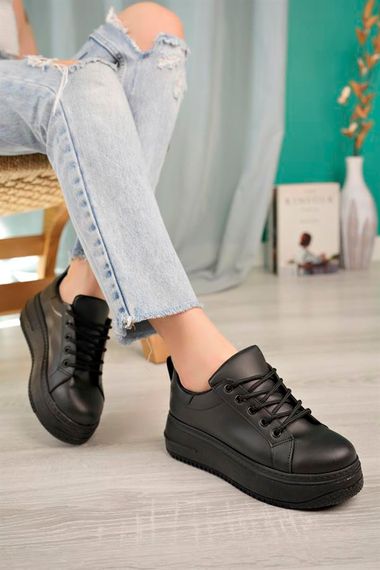 Aymood Lace-up Women's Sports Casual High Sole Sneakers Sports Shoes Black Skin - photo 3