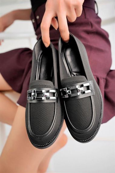 Women's Black Chain Buckle Thick Sole Pu Leather Daily Classic Heeled Loafer Moccasin Shoes - photo 2