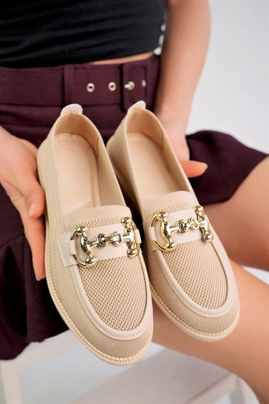 Women's Nude Chain Buckle Thick Sole Pu Leather Daily Classic Heeled Loafer Moccasin Shoes - photo 3