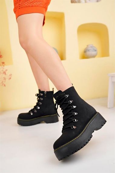 Aymood Lace-Up Capsule Women's Boots 5 Cm MLS Black Suede - photo 1