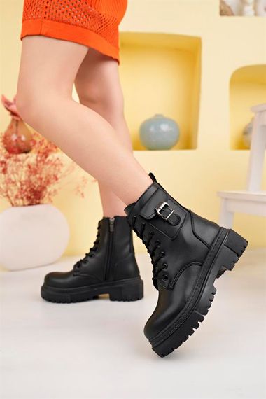 Black Women's PU Leather Boots with Wallet Winter Thick Sole Zipper Lace-up Medium Size 5 Cm Heel Daily A Black Skin - photo 1