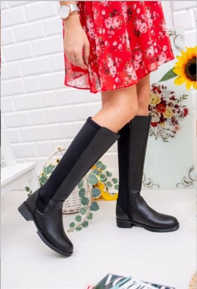 Black Winter Stylish Women's Below Knee Zippered Bellows Medium Size Half Thick Sole Daily PU Leather Boots - photo 5