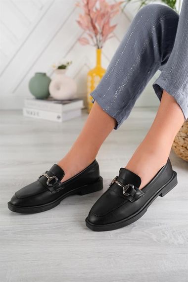 Aymood Women's Black Chain Buckle Thick Sole PU Leather Daily Classic Heeled Loafer Moccasin Shoes - photo 3