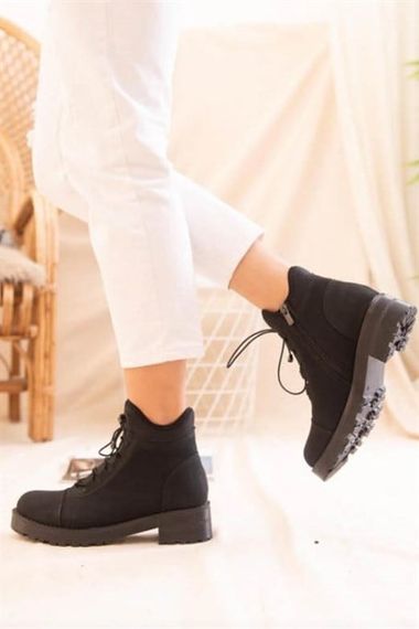 Black Nubuck Women's PU Leather Boots Winter Lace Up Zipper Bellows Thick Sole 4cm Heel Short Daily - photo 3