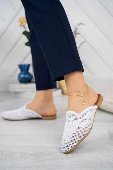 Жіночі капці Aymood з плетеними деталями, без підборів, новий сезон, доступні розміри 36-40, колір білий - фото 3
