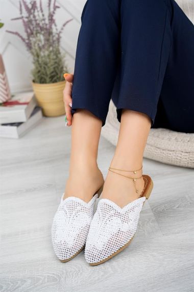 Жіночі капці Aymood з плетеними деталями, без підборів, новий сезон, доступні розміри 36-40, колір білий - фото 1