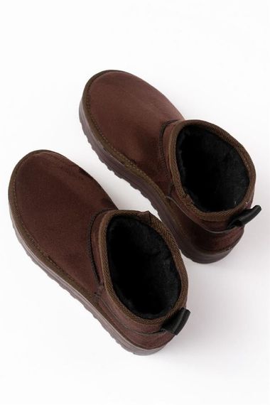 NDR-2850 Kahverengi Süet İçi Kürklü Kışlık Kapalı Burun Kadın Günlük Terlik - fotoğraf 5