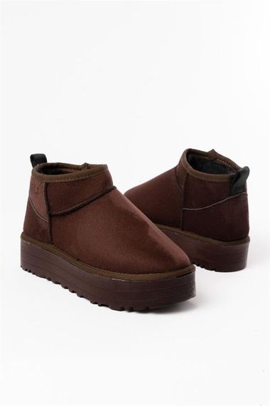 NDR-2850 Kahverengi Süet İçi Kürklü Kışlık Kapalı Burun Kadın Günlük Terlik - fotoğraf 3