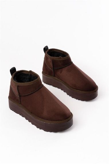 NDR-2850 Kahverengi Süet İçi Kürklü Kışlık Kapalı Burun Kadın Günlük Terlik - fotoğraf 4