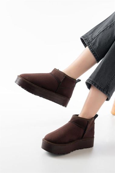 NDR-2850 Kahverengi Süet İçi Kürklü Kışlık Kapalı Burun Kadın Günlük Terlik - fotoğraf 1