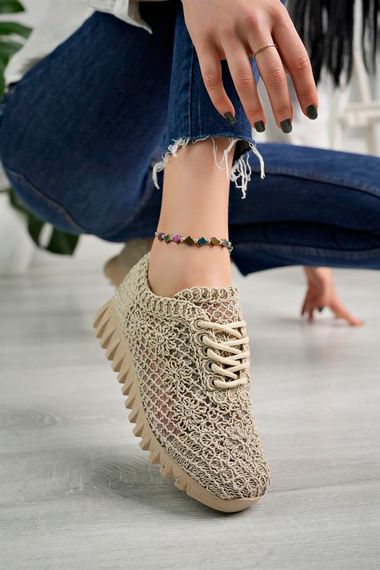 Aymood Örgü Desenli Sneakers C Nude Tekstil - fotoğraf 2