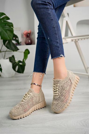 Aymood Örgü Desenli Sneakers C Nude Tekstil - fotoğraf 3