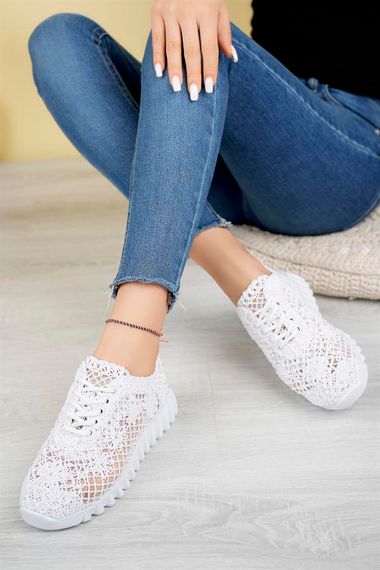 Aymood Örgü Desenli Sneakers C Beyaz Tekstil - fotoğraf 4