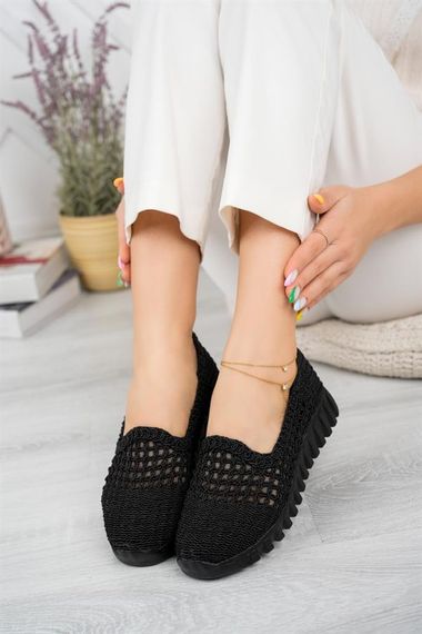 Aymood Thick Sole Knitted Ballet Ballet Black Textile - photo 3