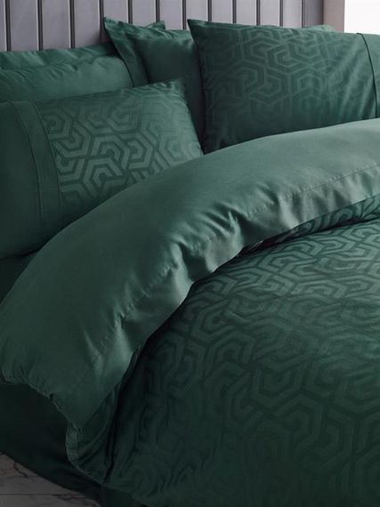 Çift Kişilik Jakarlı Saten Nevresim Takımı Hexa Yeşil - фото 1