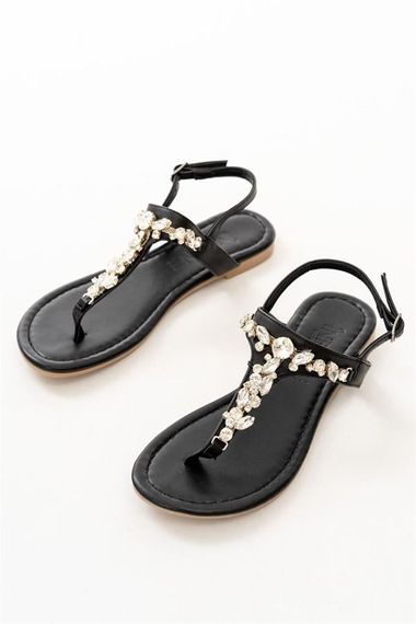 صندل نسائي باللون الأسود والفضي مع حجر، ارتفاع كعب 1.5 سم، تصميم محلي، 100% صنع يدوي - صورة 5