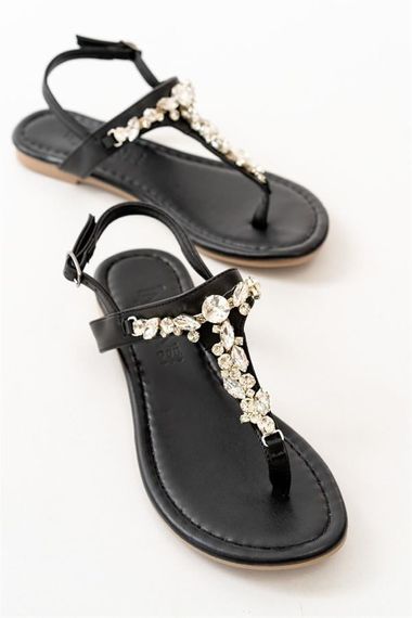 صندل نسائي باللون الأسود والفضي مع حجر، ارتفاع كعب 1.5 سم، تصميم محلي، 100% صنع يدوي - صورة 4