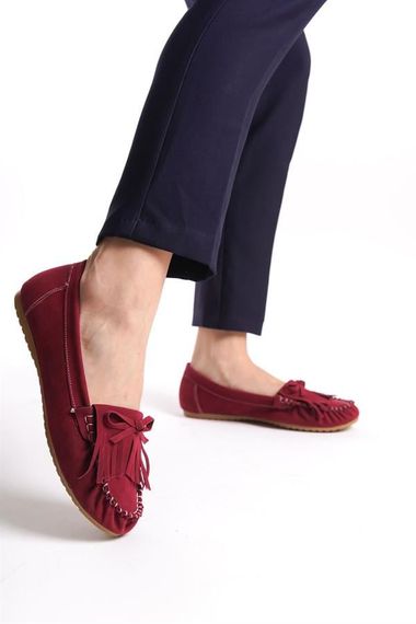 PS-100 Bordo Süet Püsküllü Günlük Kadın Babet - photo 2