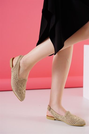 Женские бежевые балетки из кружева с открытой задней частью, удобные для повседневного ношения, ручная работа, эластичный материал - фото 3
